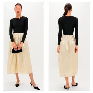 Tuckernuck Hyacinth House Schuyler Black Gold Metallic Midi Dress NWT L